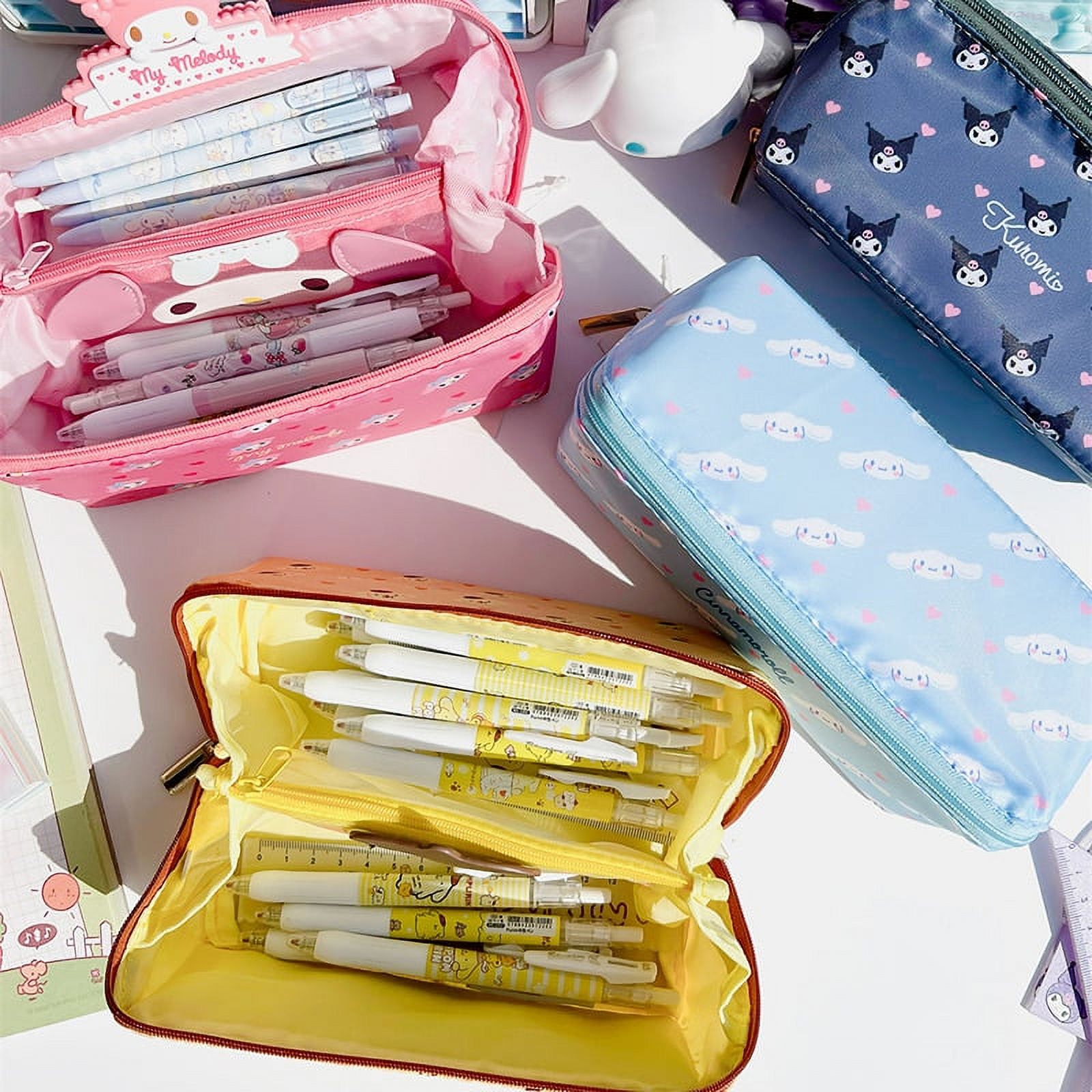 Sanrio Large Capacity Pencil Case Kawaii Cinnamoroll Melody Kulomi Cosmetic Bags School Pencils Bag Pen Case Supplies Stationery, A1
